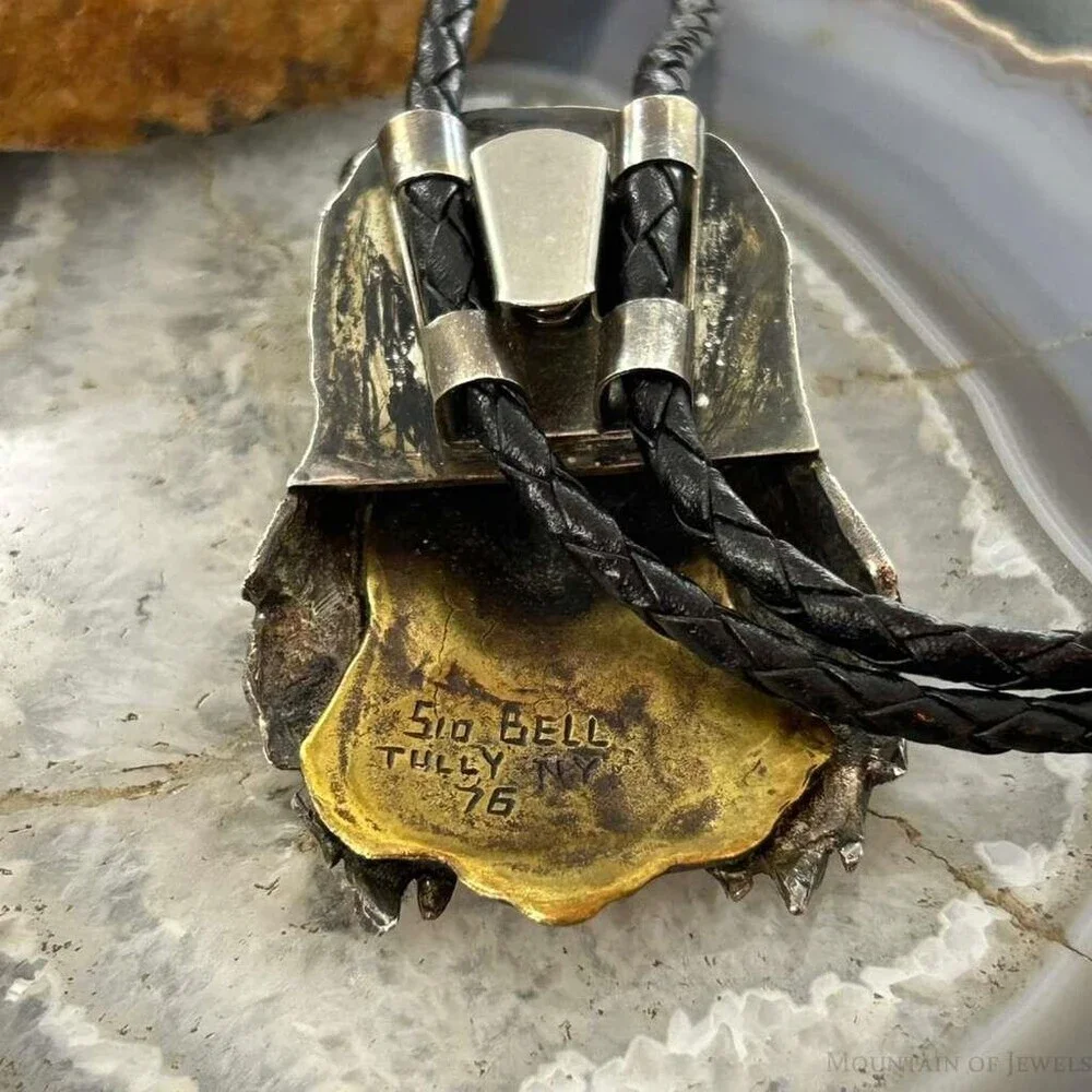 Sid Bell Tully NY Bronze & Puter Man Inside Bear Decorated Bolo Tie For Men